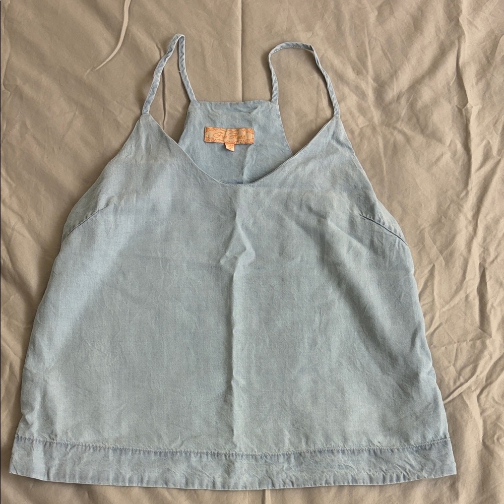 Free Heart Light Wash Chambray Tank Top Women’s Medium Spaghetti Strap